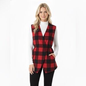 Red & black buffalo check knit vest